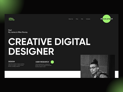 Creative digital designer | Portfolio black concept creative designer dailyui design designer digita designer first screen folio green porfolio ui webdesign