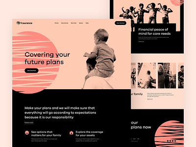 Flosurance - Landing Page corporate duo tone health insurance landing page people typography ui web web design website