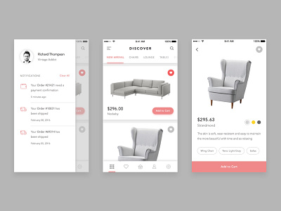 Furniture Shop App app furniture ios shop sidebar ui ux