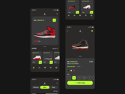 Sneakers Online store - Mobile App air jordan app app concept app design branding design icon illustration iphone x jordan minimal sneakers typography ux web
