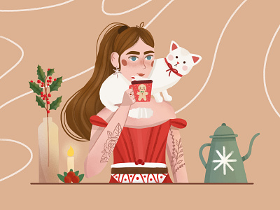 Girl with cat character character design design digital art digital illustration girl illustration illustration illustration art vector art vector illustration