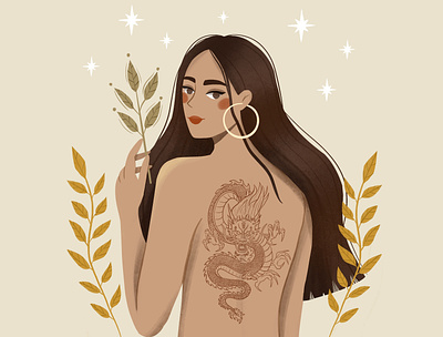 Girl with dragon tattoo character character design design digital art digital illustration illustration illustration art vector vector art vector illustration