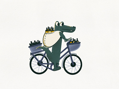 Crocodile on the bike bike comercial crocodile illustration kidsillustration minimal wine