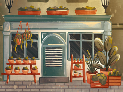 Plant Shop blue building comercial eco flat flowers green illustration old orange plant shop