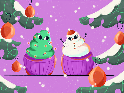 Christmas muffins christmas christmas-tree colors comercial cookie flat food green holliday illustration muffin pink red snowman sweet toy tree white winter