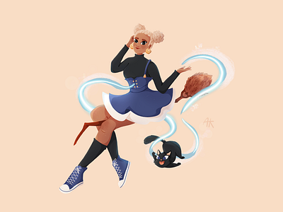 Young witch with a cat