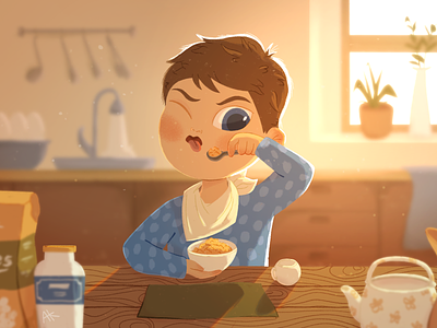 A boy eating porridge