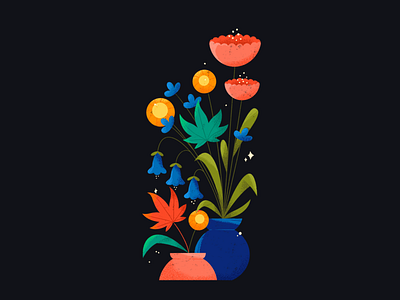 Flower Composition abstract black blue colors comercial composition flowers green illustration leaves minimal plant red texture vase