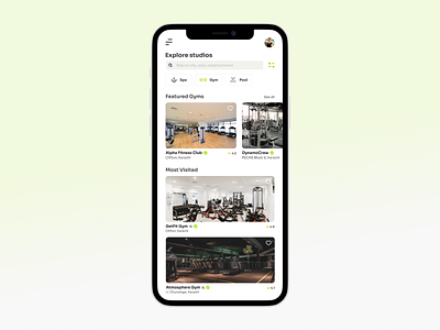 FitPass+ Listing Screen app design fitness app