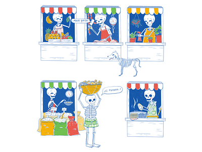 El mercado de los muertos food illustration market mexican art procreate skull