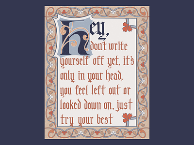 "The Middle" Illuminated Manuscript black lettering detail illuminated manuscript illustration lineart procreate stylized typography