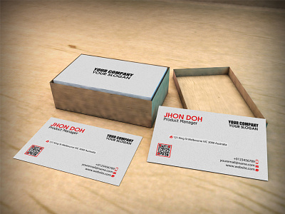 4 Business Cards in Cardboard Box Mock-Up