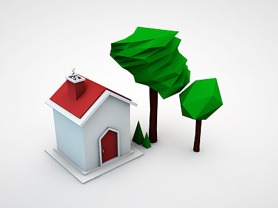 First house | C4D Low poly house 3d c4d house low poly trees
