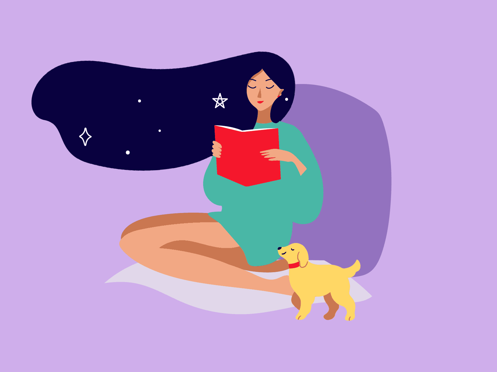 Girl Reading animation animation 2d dog animation girl pet reading reading animation simple animation