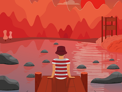 Boy by the water design icon illustration vector