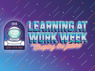 Learning at Work Week 80s astronaut chrome illustration internal learning neon space space age space helmet spaceman vector