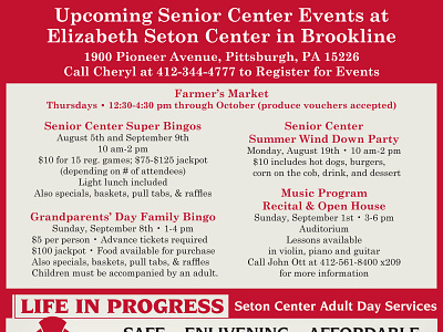 Elizabeth Seton Center adult day services design newspapers pittsburgh catholic seniors supplement