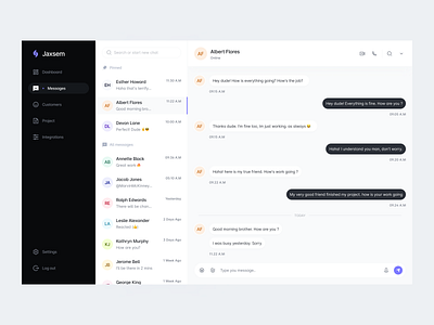 Jaxsem ✶ Dashboard Messages Page color dashboard messages product design project typography ui ux