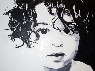 Curly acrylic greyscale painting portraiture