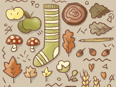 Autumn Stuff apple autumn forest illustration leaf mushroom pollyroark sketch wheat