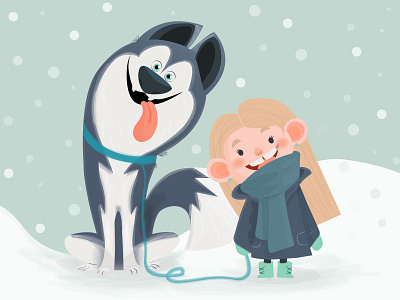 Winter Friendship 2d 2d character design dog friendship girl husky vectorart winter