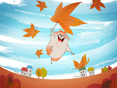 Autumn Fall 2d 2d character autumn beauty fall friendship hamster illustration leaves orange sky vectorart