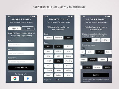 Daily UI - #023 - Onbarding 023 daily 100 daily 100 challenge dailyui sports app sports design ui uidesign