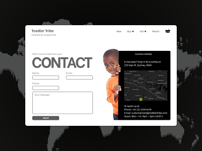 Daily UI - 028 - Contact Page 028 children contact page daily 100 daily 100 challenge dailyui dailyui028 form design kids clothing ui