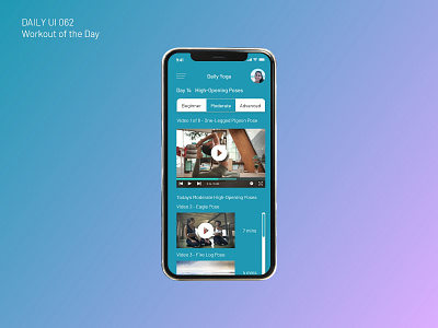 Daily Ui 062 - Workout of the Day 062 daily 100 daily 100 challenge dailyui instructor ui video workout workout app workout of the day yoga yoga app