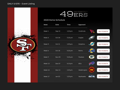 Daily Ui 070 - Event Listing 070 49ers daily 100 daily 100 challenge dailyui event flyer event listing nfl ticketing uidesign