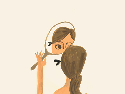 Mirror girl gouache illustration mirror reflection self