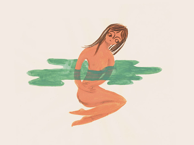 Water girl gouache illustration nude water