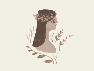 Wreath crown flower girl gouache illustration profile