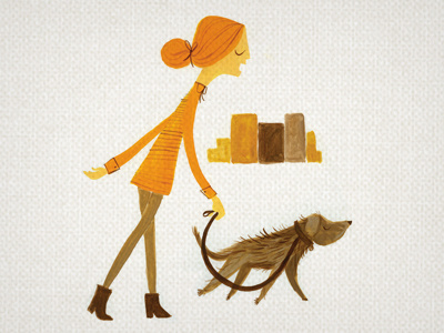 Dumbo Morning brown city dog girl gouache illustration orange paint texture walk