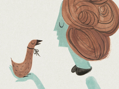 Two Birds bird girl gouache illustration