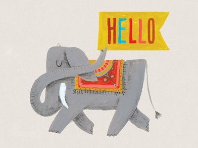 Hello elephant flag gouache hello illustration