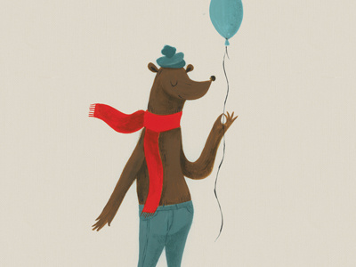 Bear balloon bear gouache hat illustration scarf smile