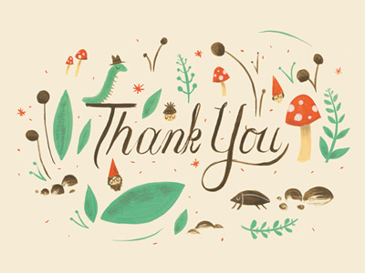 Thanks bug card gnome gouache illustration mushroom thank you