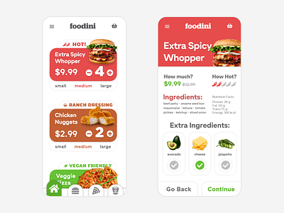 Foodini - Delivery App Design app design branding burger chicken nuggets clean delivery fast food food idea minimal ordering pizza restaurant ui ux