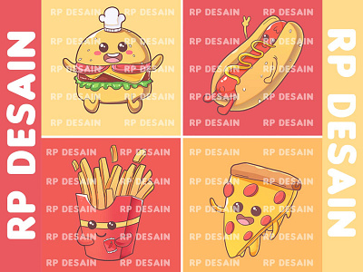 food Ilustration burger cute cute illustration food illustration french fries hotdogs illustration mascot pizza psd design