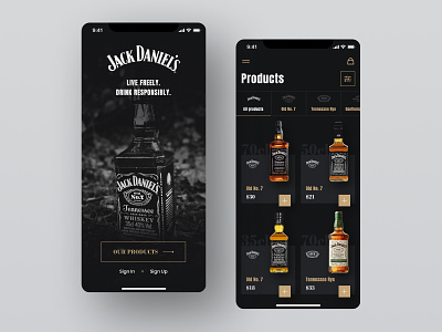 App design Concept for Jack Daniel's brand app app design application dark design ios app minimal ui ui ux ux