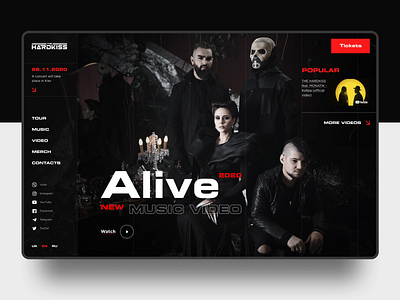 Design concept for The HARDKISS dark design desktop music web webdesign website