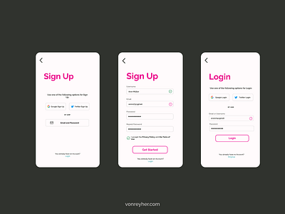 Sign Up / Login - Carlo von Reyher branding dailyui ui webdesign