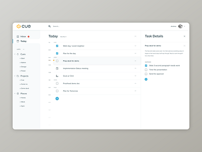 CUE - Today - Light app calendar design desktop interface product product design productivity task todo ui ux web