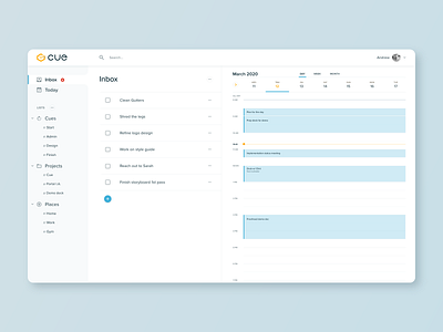 Cue Inbox Light app calendar design interface product product design productivity task todo ui ux