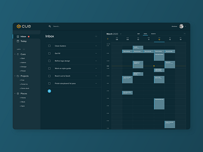 Cue Inbox Dark - Week app calendar design interface product design productivity task todo ui ux web