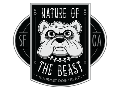 Nature Of The Beast Doggy Treats Logo badge california dog eyes face illustration illustrator logo shield treats