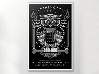 Silk Screened Album Release Concert Poster for Nothington art bird design gig poster graphic design illustration illustrator nothington owl