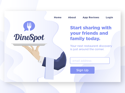 DineSpot Sign Up Page app design art brand illustration style branding design graphic illustration illustrator logo purple sign up page tray typography vector waiter