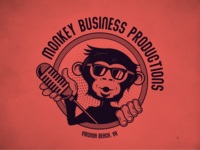 Monkey Business Logo on Red adobe illustrator ape business logo design fur furry glasses illustration logo logo design microphone monkey logo party dude red sunglasses vector vector art vintage logo